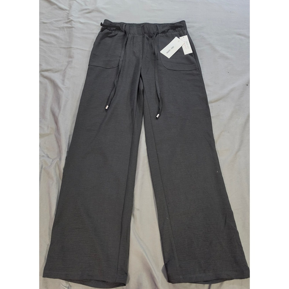 Chloe + Jasmine Airwash Wide Leg Pants Black Textured Drawstring Medium NWT